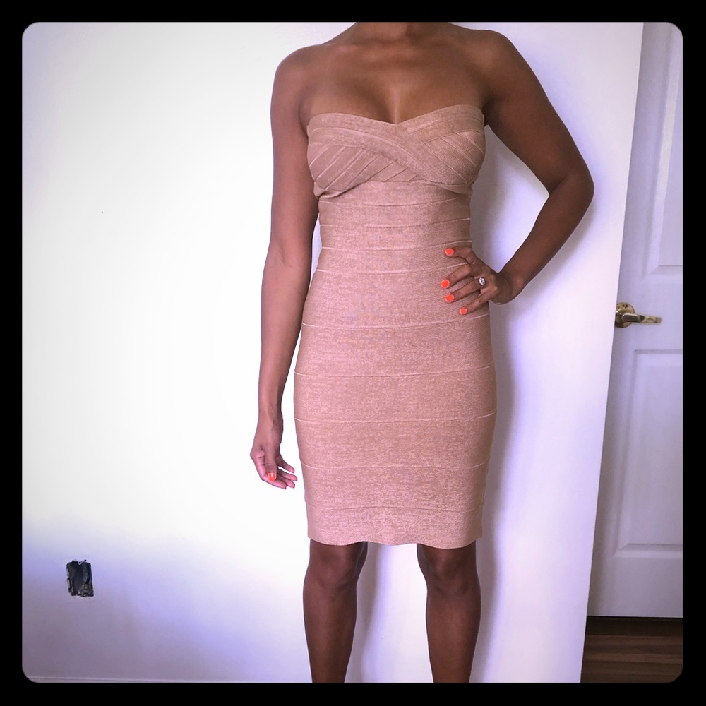 Herve Leger Midi Gold Body-Con dress